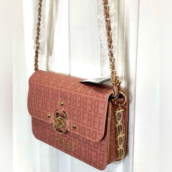 BEBE - NWT - "Kira Logo" Crossbody/Clutch in "Dusty Rose"/Textured Faux Leather - Picture 3 of 16